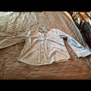 Denim button down shirt with teardrop crystals